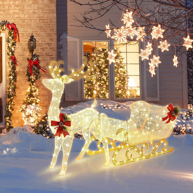 Christmas Lighted Reindeer & Santa's Sleigh Lighted Display