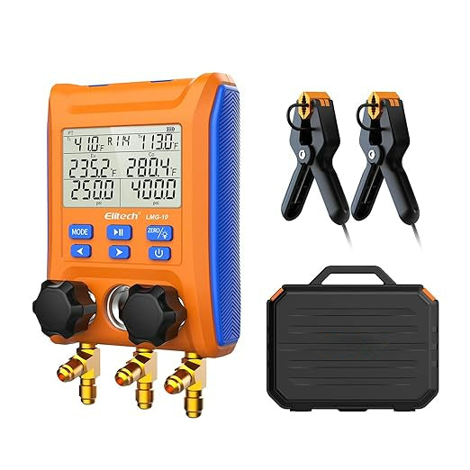 HVAC Digital Manifold Gauge with two Valves and Thermometer Clamps for Refrigerant Measurement