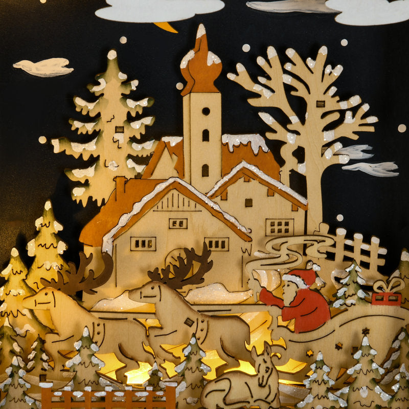 Christmas Advent Calendar, Light Up Wooden Holiday Decoration With 24 Countdown Drawers And LED Lights For Kids And Adults, Battery Operated, Natural