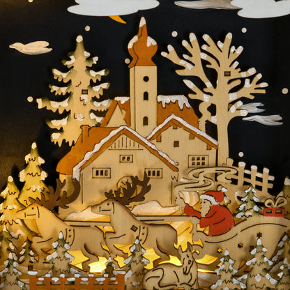 Christmas Advent Calendar, Light Up Wooden Holiday Decoration With 24 Countdown Drawers And LED Lights For Kids And Adults, Battery Operated, Natural