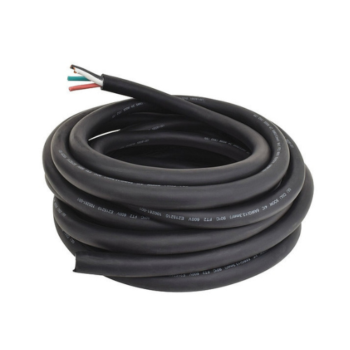 Portable Power Cord – SOOW, 6 AWG, 4-Conductor, Black Rubber, Stranded, 600V, Indoor/Outdoor, 50 ft